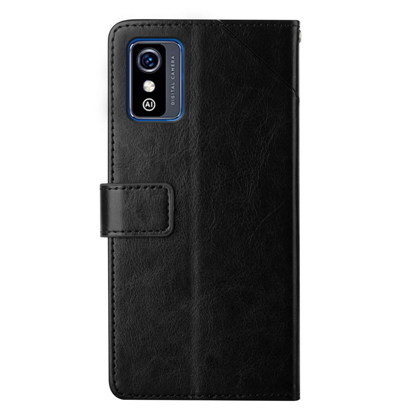 For ZTE Blade L9 Anti-fingerprint Y-shaped Lines Imprinted Handy Strap Magnetic PU Leather Stand Phone Cover with Wallet