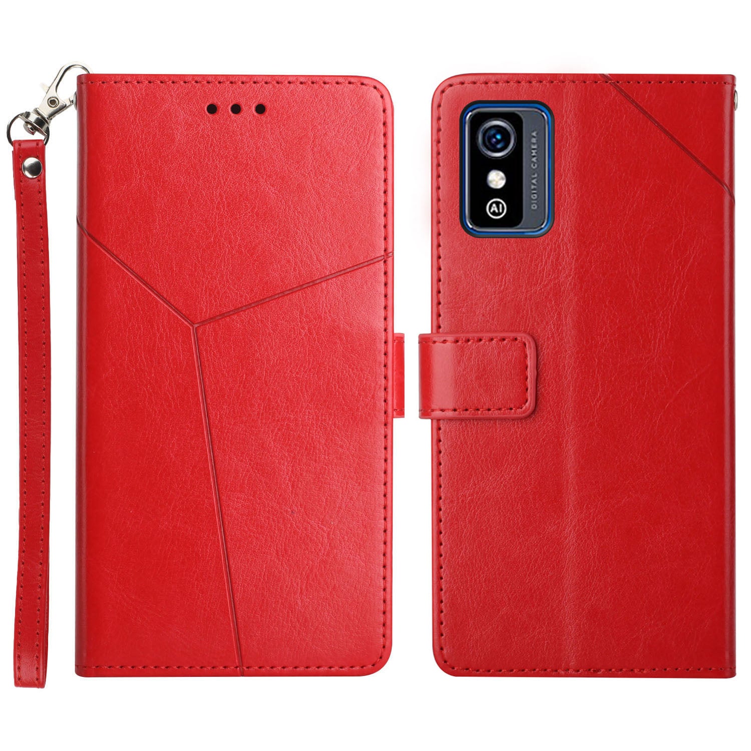 For ZTE Blade L9 Anti-fingerprint Y-shaped Lines Imprinted Handy Strap Magnetic PU Leather Stand Phone Cover with Wallet