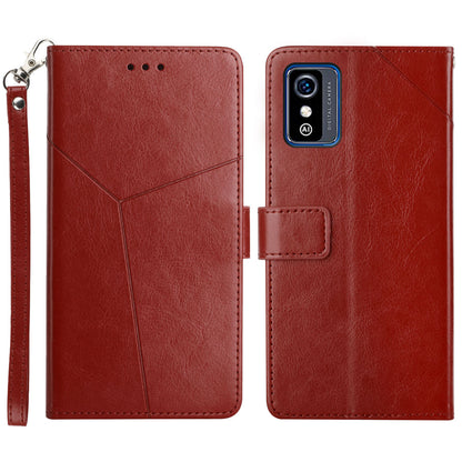 For ZTE Blade L9 Anti-fingerprint Y-shaped Lines Imprinted Handy Strap Magnetic PU Leather Stand Phone Cover with Wallet