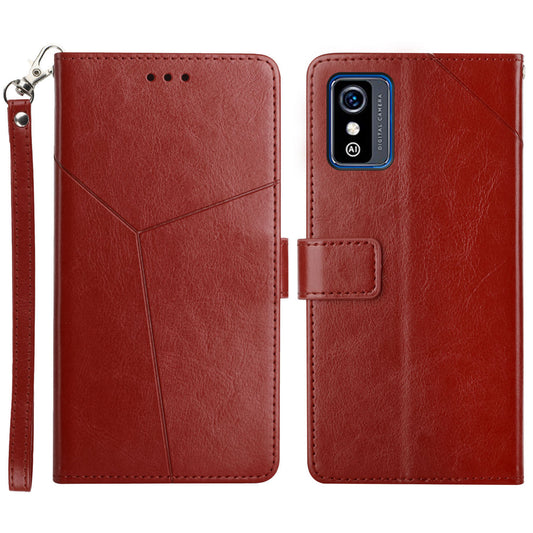 For ZTE Blade L9 Anti-fingerprint Y-shaped Lines Imprinted Handy Strap Magnetic PU Leather Stand Phone Cover with Wallet