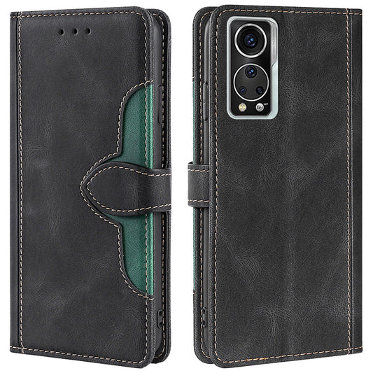 Stylish Bi-color Splicing PU Leather Folio Flip Wallet Stand Shockproof Phone Case Cover for ZTE Axon 30 5G