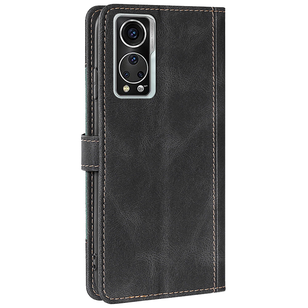 Stylish Bi-color Splicing PU Leather Folio Flip Wallet Stand Shockproof Phone Case Cover for ZTE Axon 30 5G