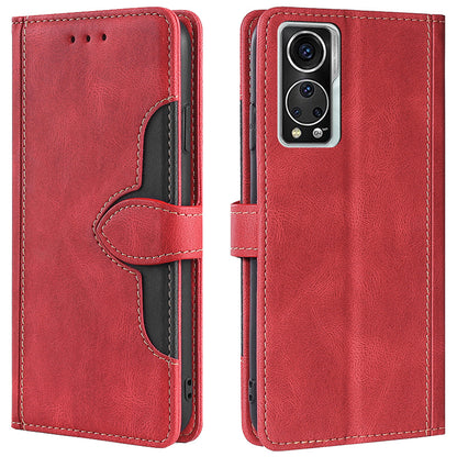 Stylish Bi-color Splicing PU Leather Folio Flip Wallet Stand Shockproof Phone Case Cover for ZTE Axon 30 5G