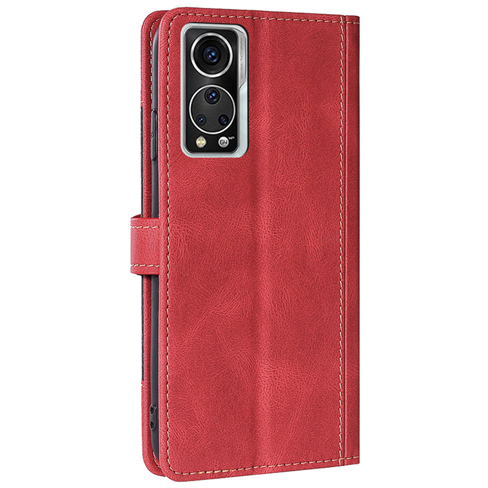 Stylish Bi-color Splicing PU Leather Folio Flip Wallet Stand Shockproof Phone Case Cover for ZTE Axon 30 5G