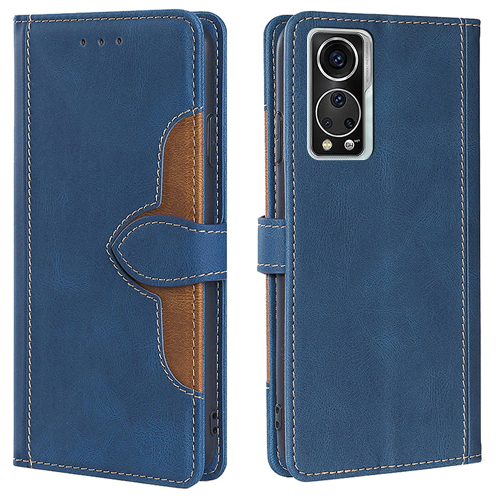 Stylish Bi-color Splicing PU Leather Folio Flip Wallet Stand Shockproof Phone Case Cover for ZTE Axon 30 5G