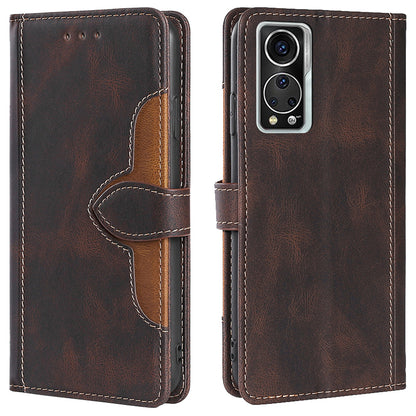 Stylish Bi-color Splicing PU Leather Folio Flip Wallet Stand Shockproof Phone Case Cover for ZTE Axon 30 5G