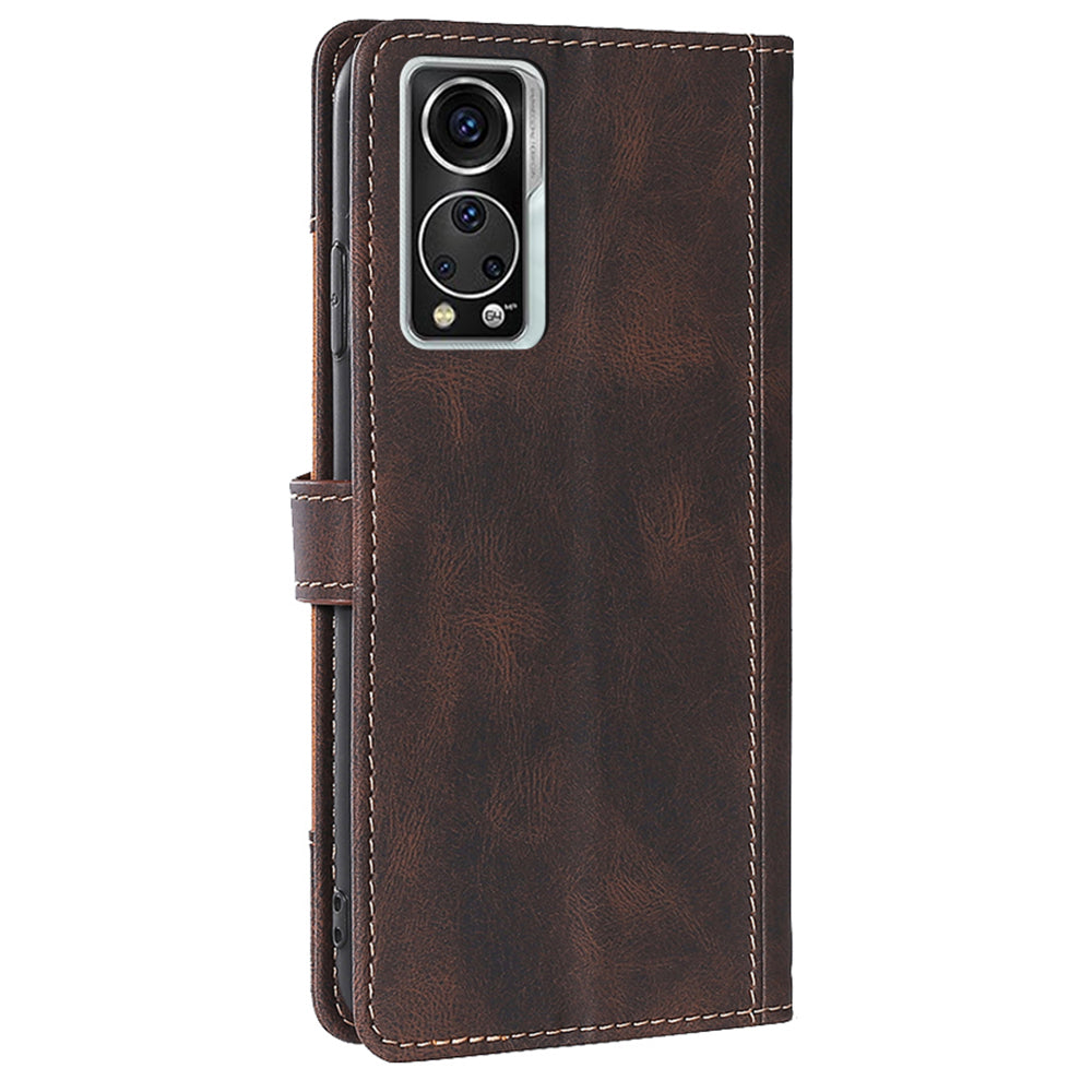 Stylish Bi-color Splicing PU Leather Folio Flip Wallet Stand Shockproof Phone Case Cover for ZTE Axon 30 5G