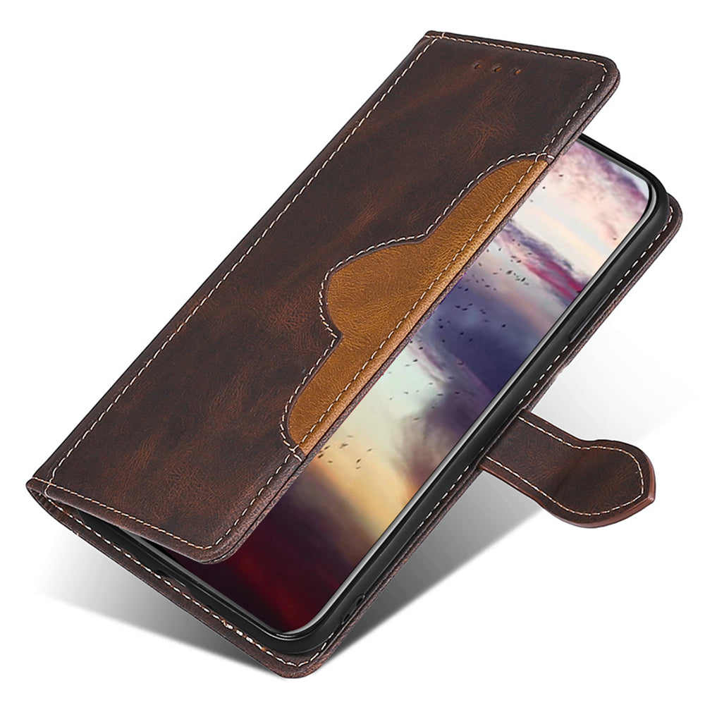 Stylish Bi-color Splicing PU Leather Folio Flip Wallet Stand Shockproof Phone Case Cover for ZTE Axon 30 5G