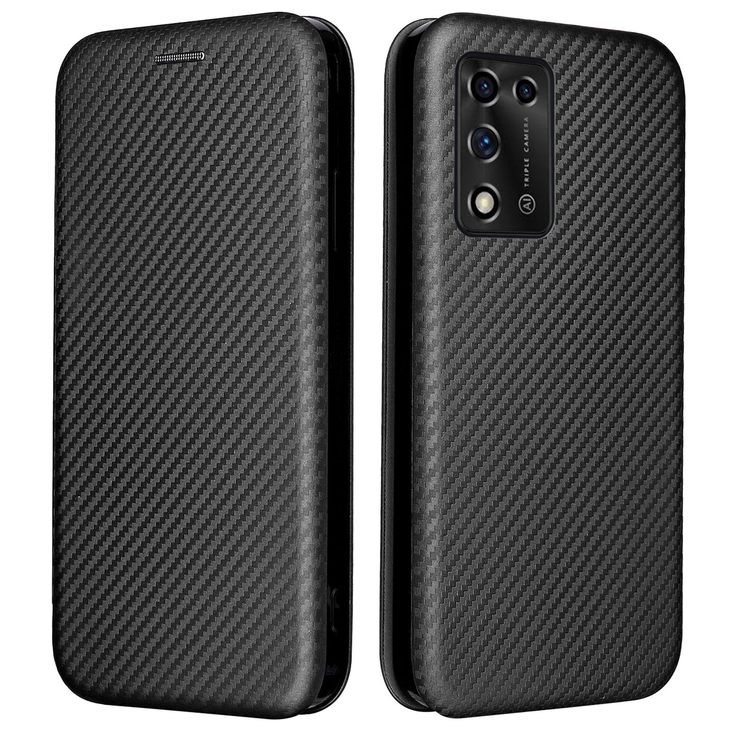 Magnetic Anto-absorbed PU Leather Carbon Fiber Anti-scratch Texture Stand Mobile Phone Case with Card Slot for ZTE Libero 5G II