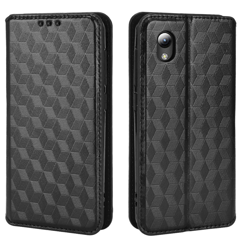 PU Leather + TPU Phone Case Imprinting 3D Rhombus Stand Wallet Protective Cover for ZTE Blade L8/Blade A3 (2019)/Blade A31 Lite