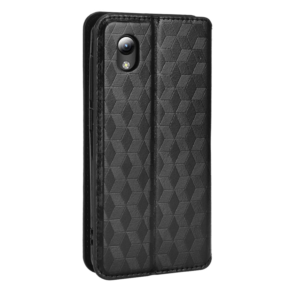 PU Leather + TPU Phone Case Imprinting 3D Rhombus Stand Wallet Protective Cover for ZTE Blade L8/Blade A3 (2019)/Blade A31 Lite