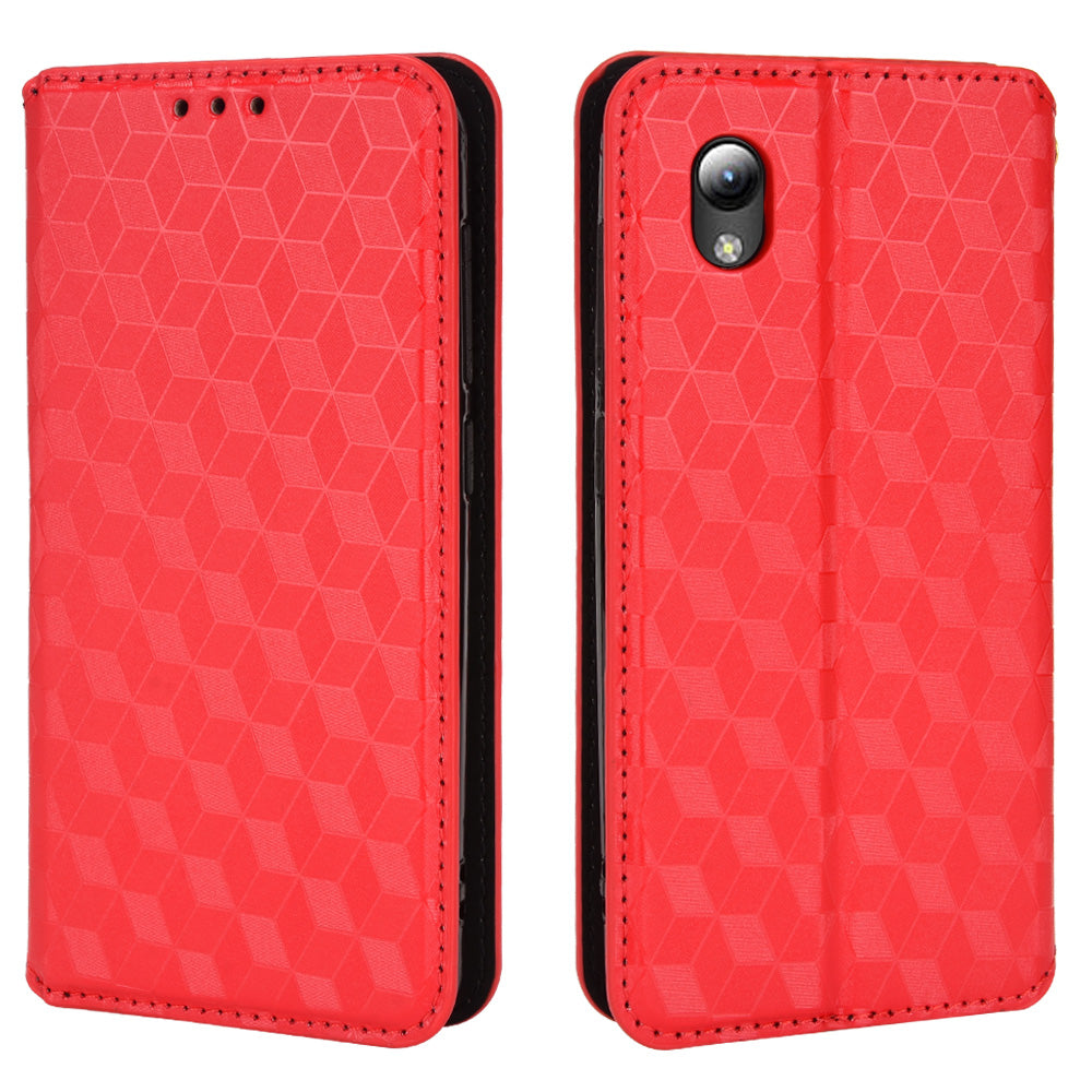 PU Leather + TPU Phone Case Imprinting 3D Rhombus Stand Wallet Protective Cover for ZTE Blade L8/Blade A3 (2019)/Blade A31 Lite