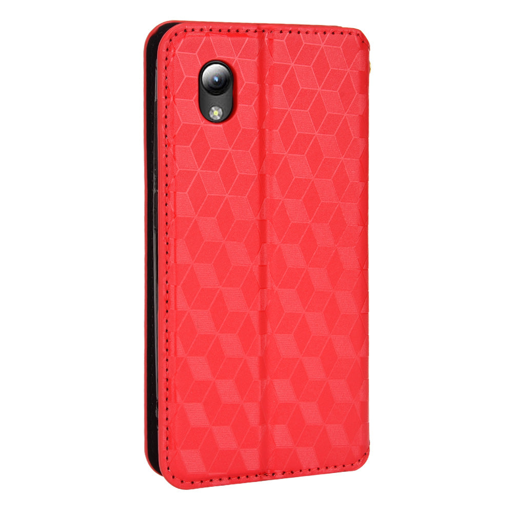 PU Leather + TPU Phone Case Imprinting 3D Rhombus Stand Wallet Protective Cover for ZTE Blade L8/Blade A3 (2019)/Blade A31 Lite