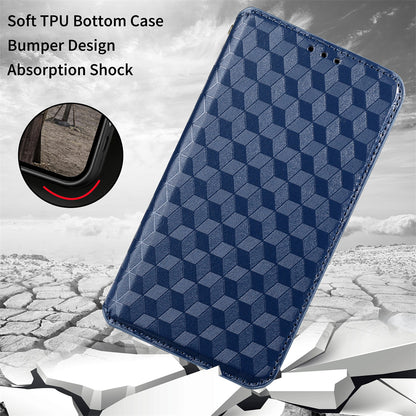 PU Leather + TPU Phone Case Imprinting 3D Rhombus Stand Wallet Protective Cover for ZTE Blade L8/Blade A3 (2019)/Blade A31 Lite