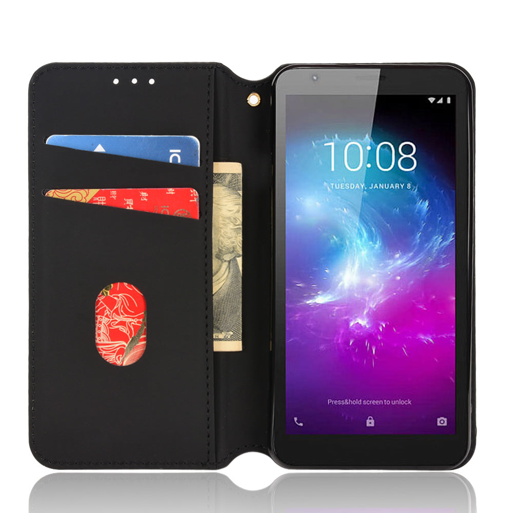 PU Leather + TPU Phone Case Imprinting 3D Rhombus Stand Wallet Protective Cover for ZTE Blade L8/Blade A3 (2019)/Blade A31 Lite