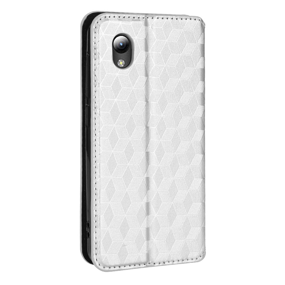 PU Leather + TPU Phone Case Imprinting 3D Rhombus Stand Wallet Protective Cover for ZTE Blade L8/Blade A3 (2019)/Blade A31 Lite