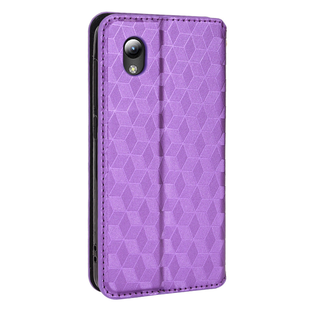 PU Leather + TPU Phone Case Imprinting 3D Rhombus Stand Wallet Protective Cover for ZTE Blade L8/Blade A3 (2019)/Blade A31 Lite