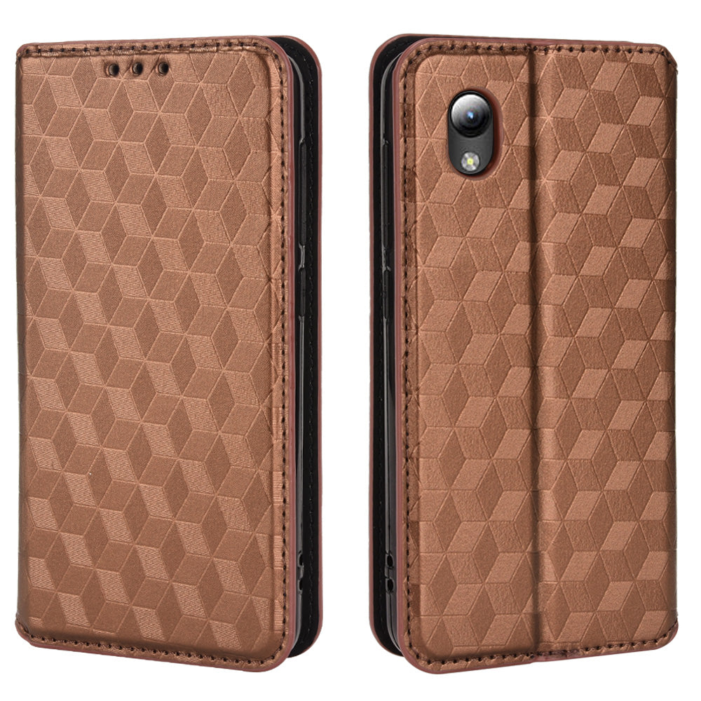 PU Leather + TPU Phone Case Imprinting 3D Rhombus Stand Wallet Protective Cover for ZTE Blade L8/Blade A3 (2019)/Blade A31 Lite