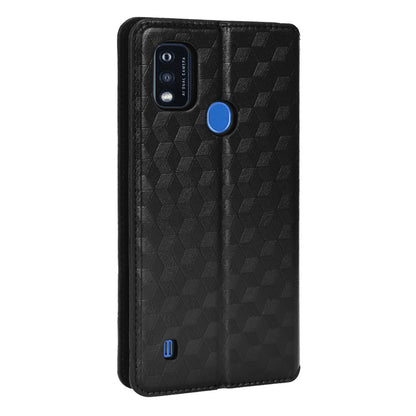 PU Leather Imprinting 3D Rhombus Phone Case Magnetic Auto-absorbed Protective Cover with Stand Wallet for ZTE Blade A51/Telstra Essential Pro 3