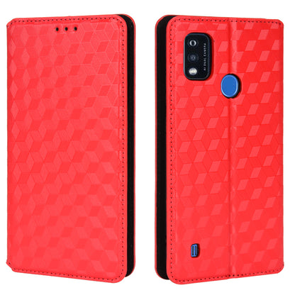 PU Leather Imprinting 3D Rhombus Phone Case Magnetic Auto-absorbed Protective Cover with Stand Wallet for ZTE Blade A51/Telstra Essential Pro 3