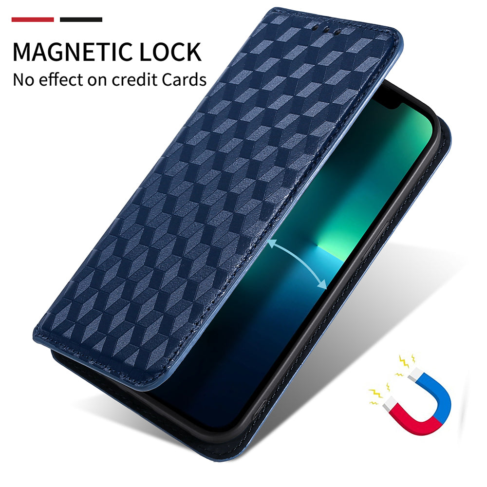 PU Leather Imprinting 3D Rhombus Phone Case Magnetic Auto-absorbed Protective Cover with Stand Wallet for ZTE Blade A51/Telstra Essential Pro 3