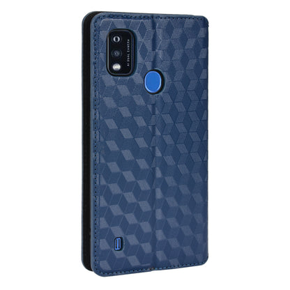 PU Leather Imprinting 3D Rhombus Phone Case Magnetic Auto-absorbed Protective Cover with Stand Wallet for ZTE Blade A51/Telstra Essential Pro 3