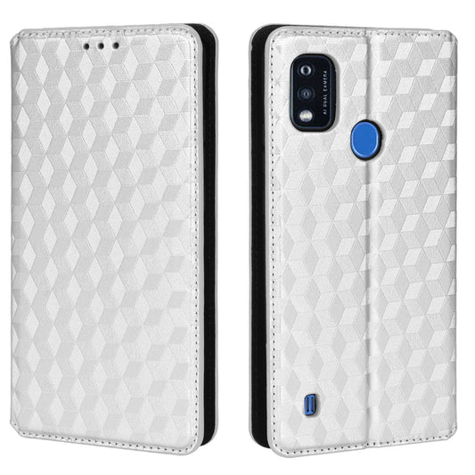 PU Leather Imprinting 3D Rhombus Phone Case Magnetic Auto-absorbed Protective Cover with Stand Wallet for ZTE Blade A51/Telstra Essential Pro 3