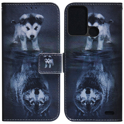 For ZTE Blade A52 Pattern Printing PU Leather Mobile Phone Case Folding Stand Wallet Flip Cover TPU Inner Shell