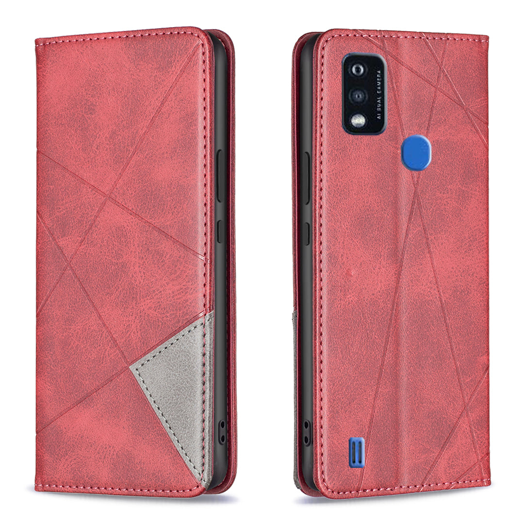 For ZTE Blade A51 Imprinting Pattern Splicing Design Cover with Card Slots Leather Viewing Stand Cell Phone Shell