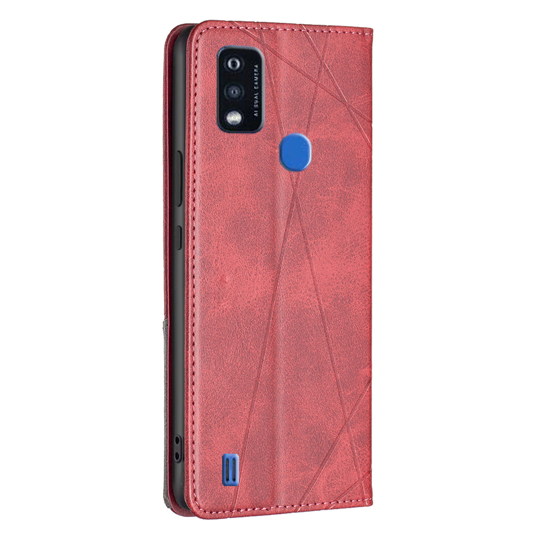 For ZTE Blade A51 Imprinting Pattern Splicing Design Cover with Card Slots Leather Viewing Stand Cell Phone Shell