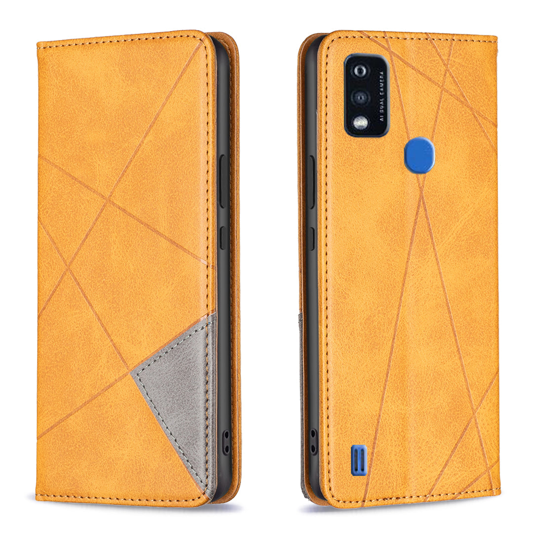 For ZTE Blade A51 Imprinting Pattern Splicing Design Cover with Card Slots Leather Viewing Stand Cell Phone Shell