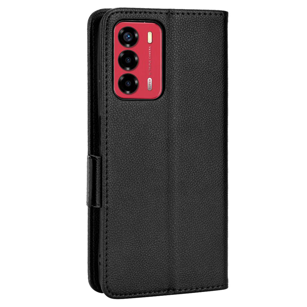 Litchi Texture Phone Case for ZTE Blade A72/Blade V40 Vita, Wallet PU Leather Cover with Adjustable Stand