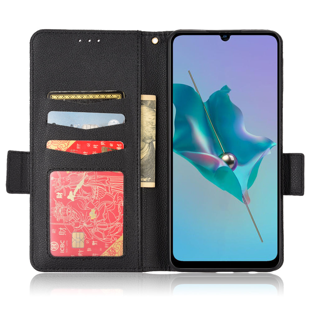 Litchi Texture Phone Case for ZTE Blade A72/Blade V40 Vita, Wallet PU Leather Cover with Adjustable Stand