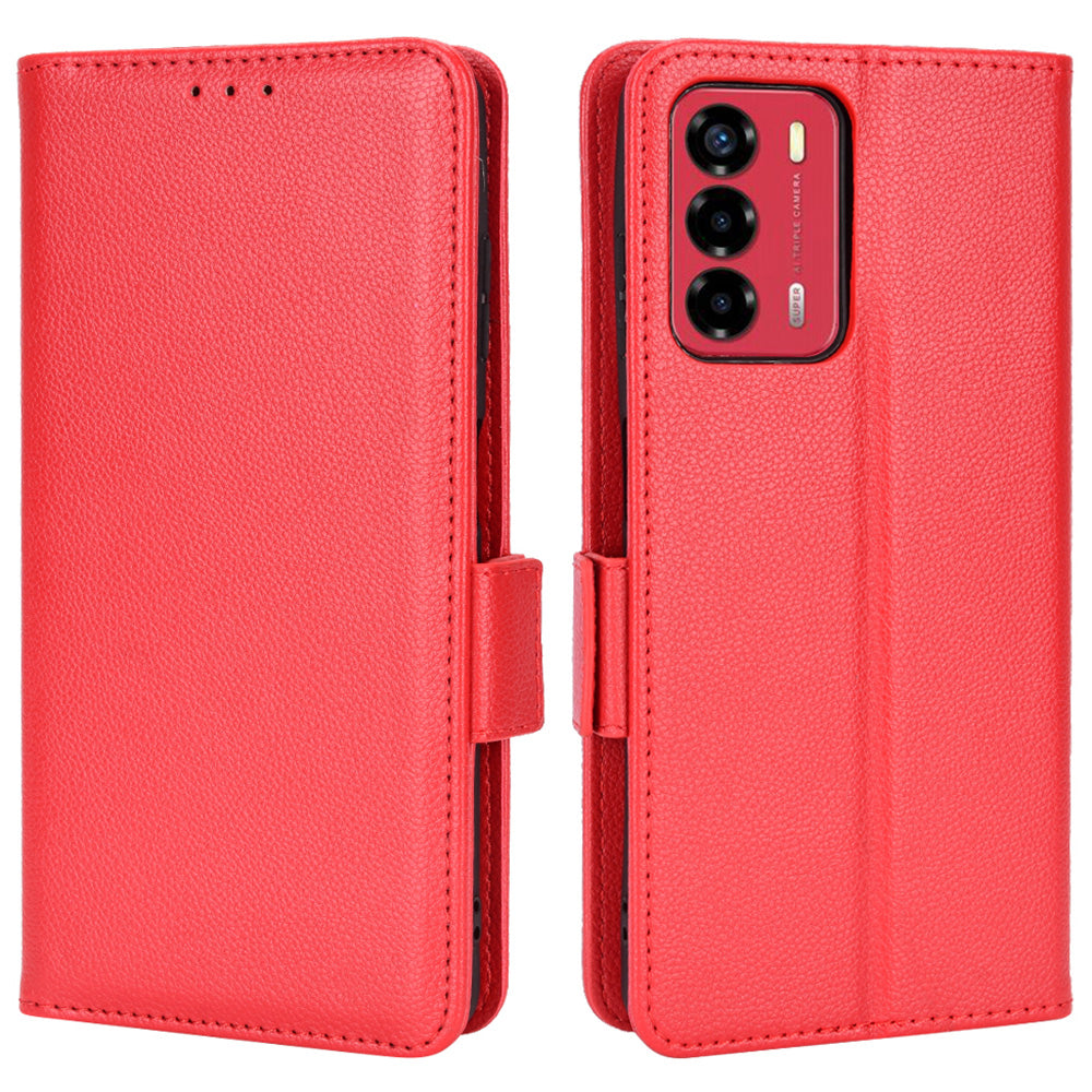 Litchi Texture Phone Case for ZTE Blade A72/Blade V40 Vita, Wallet PU Leather Cover with Adjustable Stand