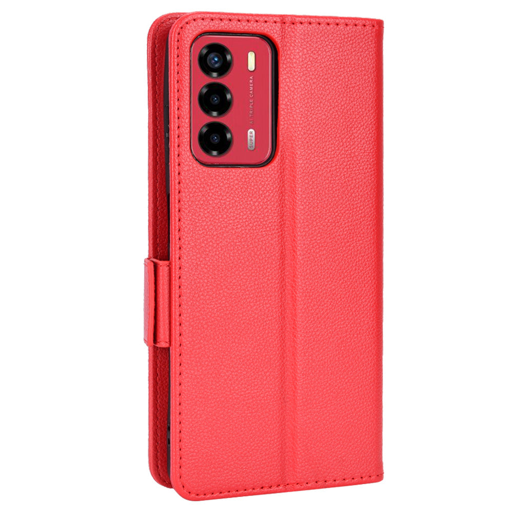 Litchi Texture Phone Case for ZTE Blade A72/Blade V40 Vita, Wallet PU Leather Cover with Adjustable Stand