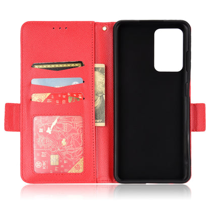 Litchi Texture Phone Case for ZTE Blade A72/Blade V40 Vita, Wallet PU Leather Cover with Adjustable Stand