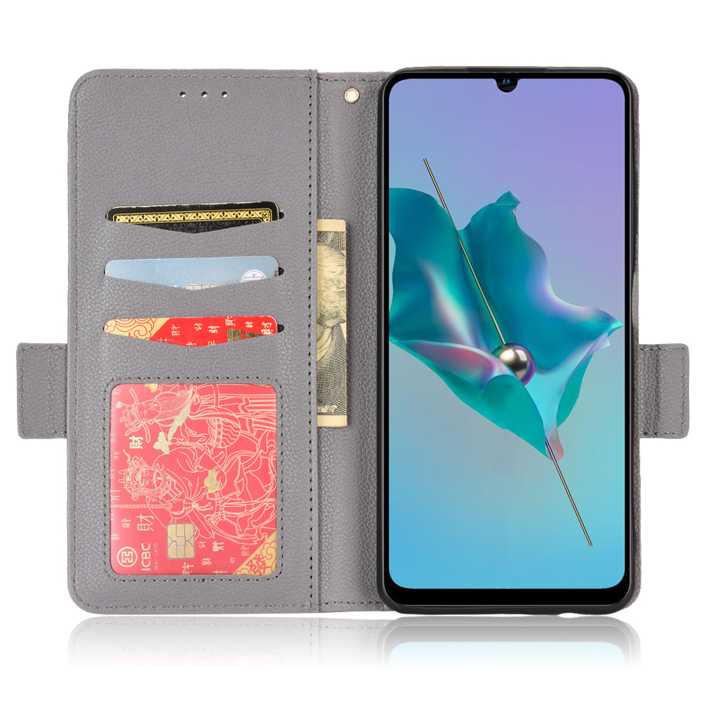 Litchi Texture Phone Case for ZTE Blade A72/Blade V40 Vita, Wallet PU Leather Cover with Adjustable Stand