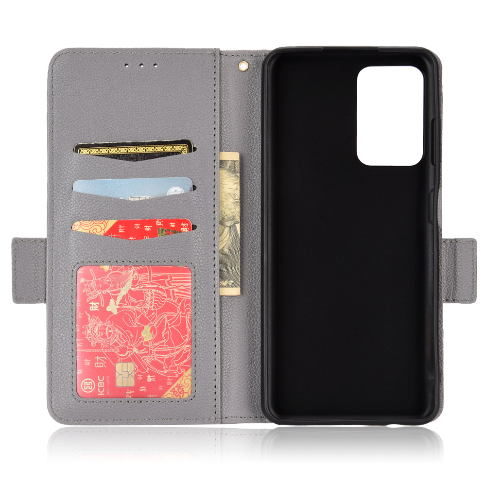 Litchi Texture Phone Case for ZTE Blade A72/Blade V40 Vita, Wallet PU Leather Cover with Adjustable Stand