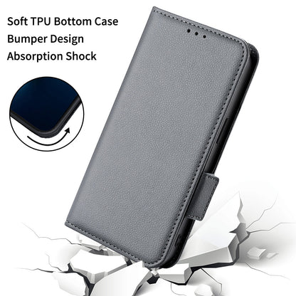 Litchi Texture Phone Case for ZTE Blade A72/Blade V40 Vita, Wallet PU Leather Cover with Adjustable Stand