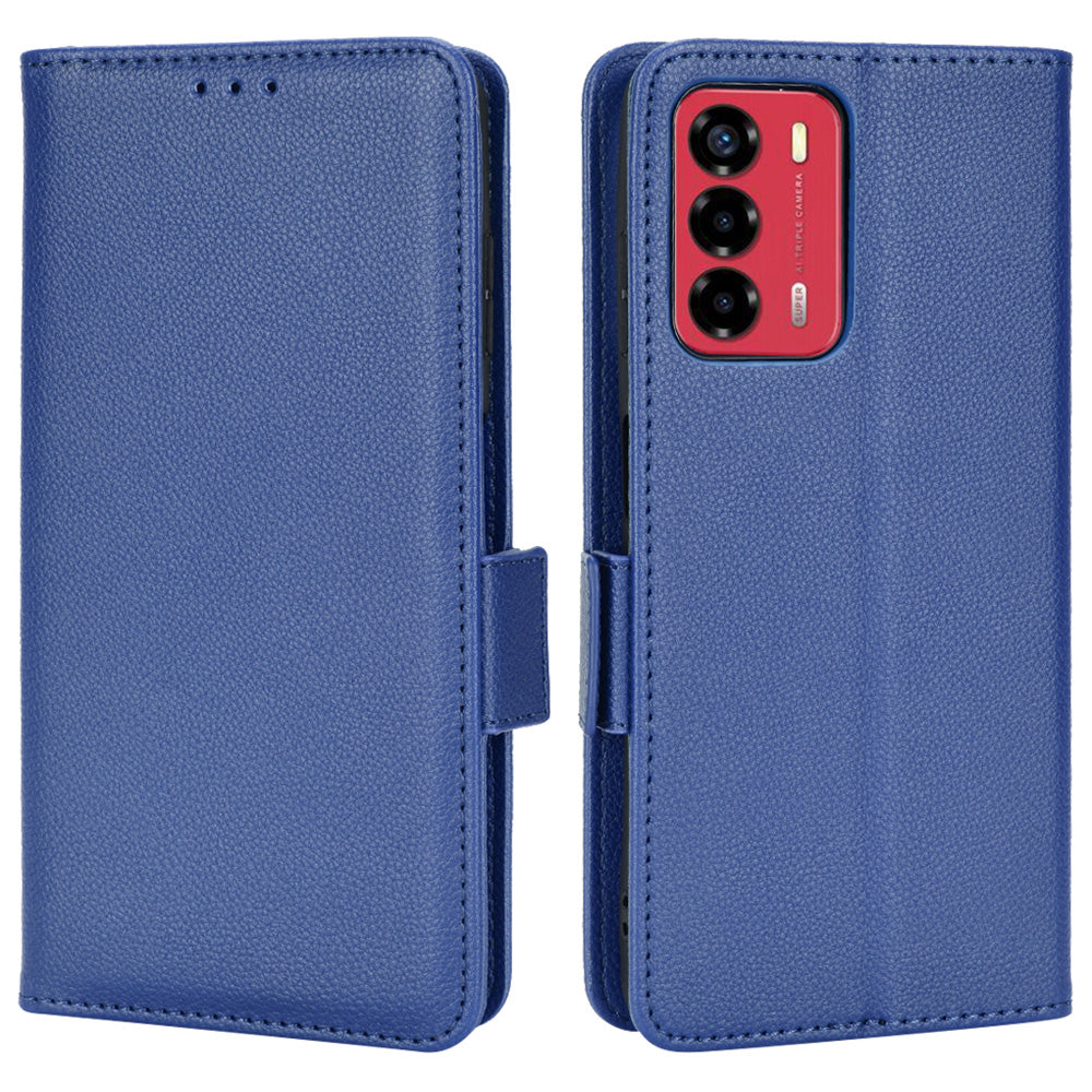 Litchi Texture Phone Case for ZTE Blade A72/Blade V40 Vita, Wallet PU Leather Cover with Adjustable Stand