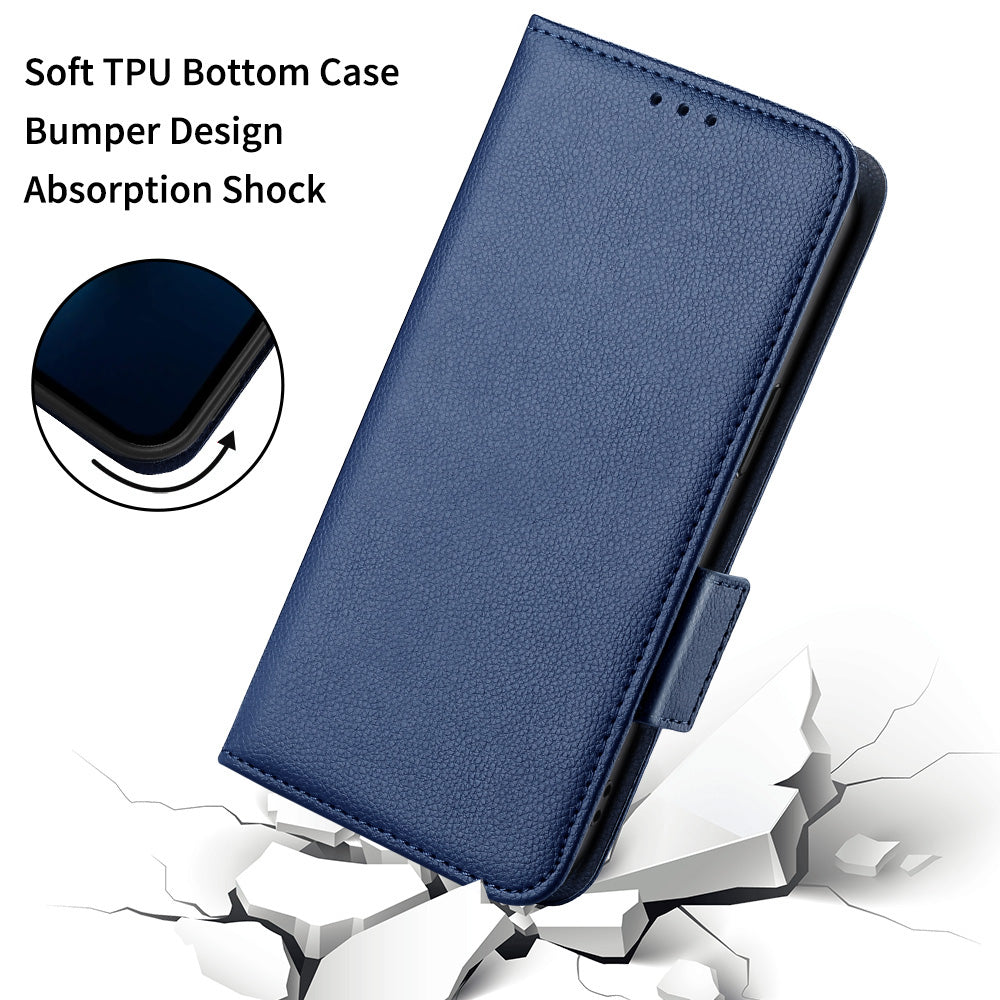 Litchi Texture Phone Case for ZTE Blade A72/Blade V40 Vita, Wallet PU Leather Cover with Adjustable Stand