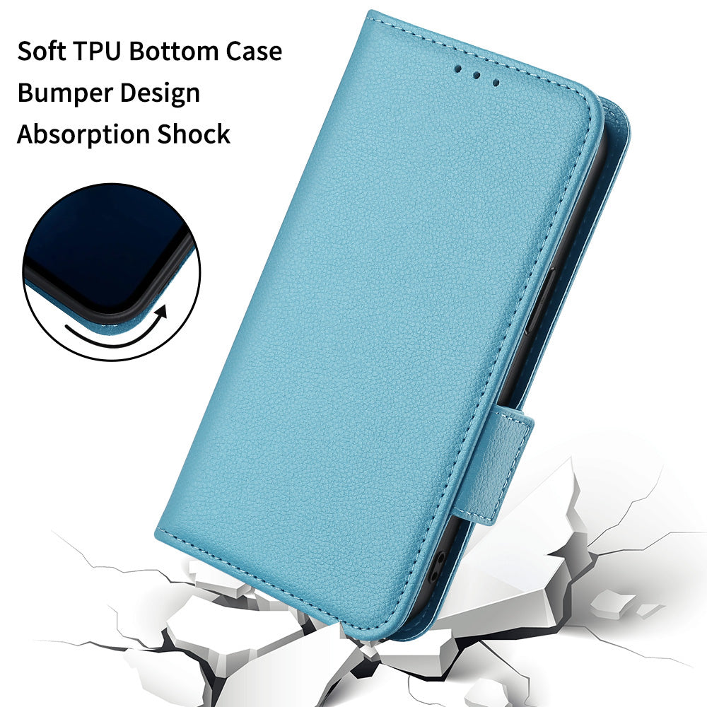 Litchi Texture Phone Case for ZTE Blade A72/Blade V40 Vita, Wallet PU Leather Cover with Adjustable Stand