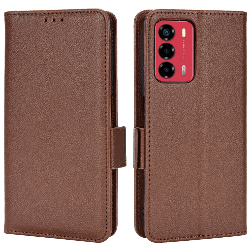 Litchi Texture Phone Case for ZTE Blade A72/Blade V40 Vita, Wallet PU Leather Cover with Adjustable Stand