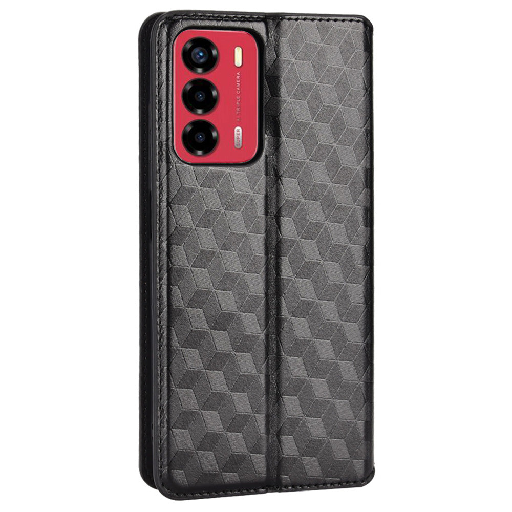 For ZTE Blade A72/Blade V40 Vita Rhombus Imprinted Phone Case Magnetic Auto Closing PU Leather Wallet Stand Shell