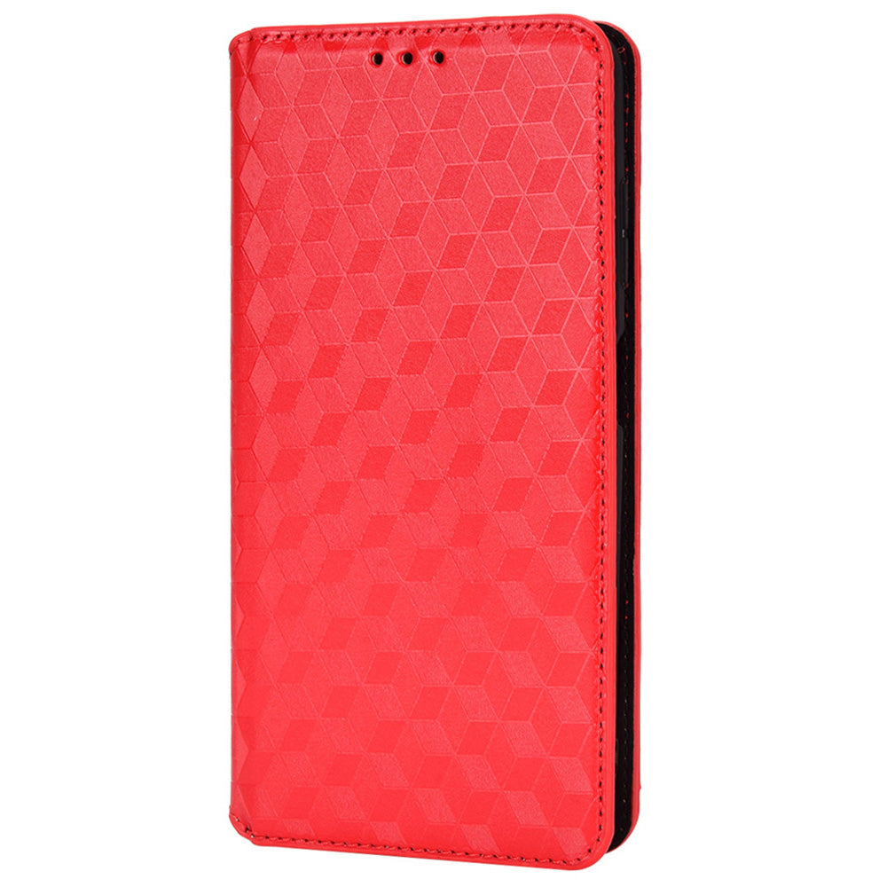 For ZTE Blade A72/Blade V40 Vita Rhombus Imprinted Phone Case Magnetic Auto Closing PU Leather Wallet Stand Shell