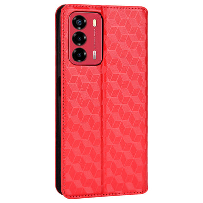 For ZTE Blade A72/Blade V40 Vita Rhombus Imprinted Phone Case Magnetic Auto Closing PU Leather Wallet Stand Shell