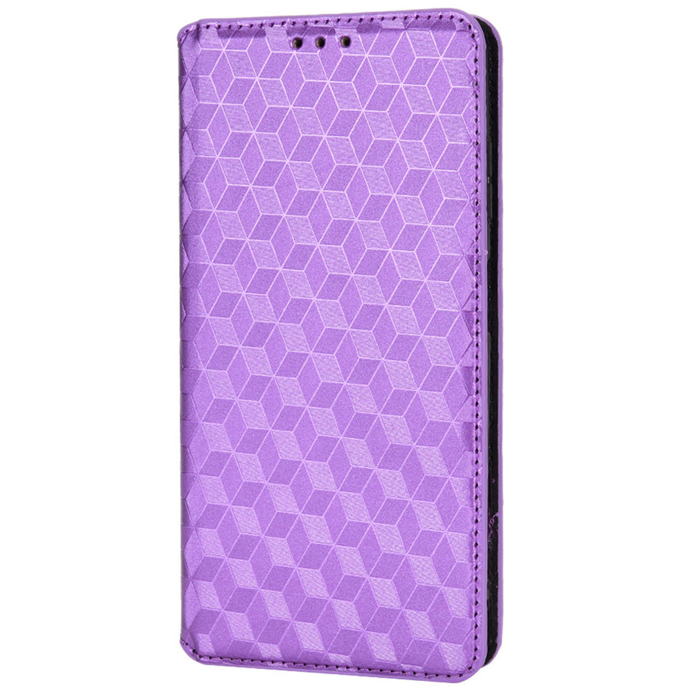 For ZTE Blade A72/Blade V40 Vita Rhombus Imprinted Phone Case Magnetic Auto Closing PU Leather Wallet Stand Shell