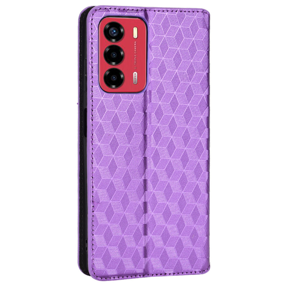 For ZTE Blade A72/Blade V40 Vita Rhombus Imprinted Phone Case Magnetic Auto Closing PU Leather Wallet Stand Shell