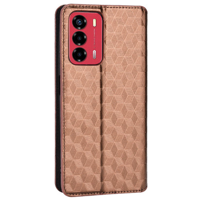 For ZTE Blade A72/Blade V40 Vita Rhombus Imprinted Phone Case Magnetic Auto Closing PU Leather Wallet Stand Shell