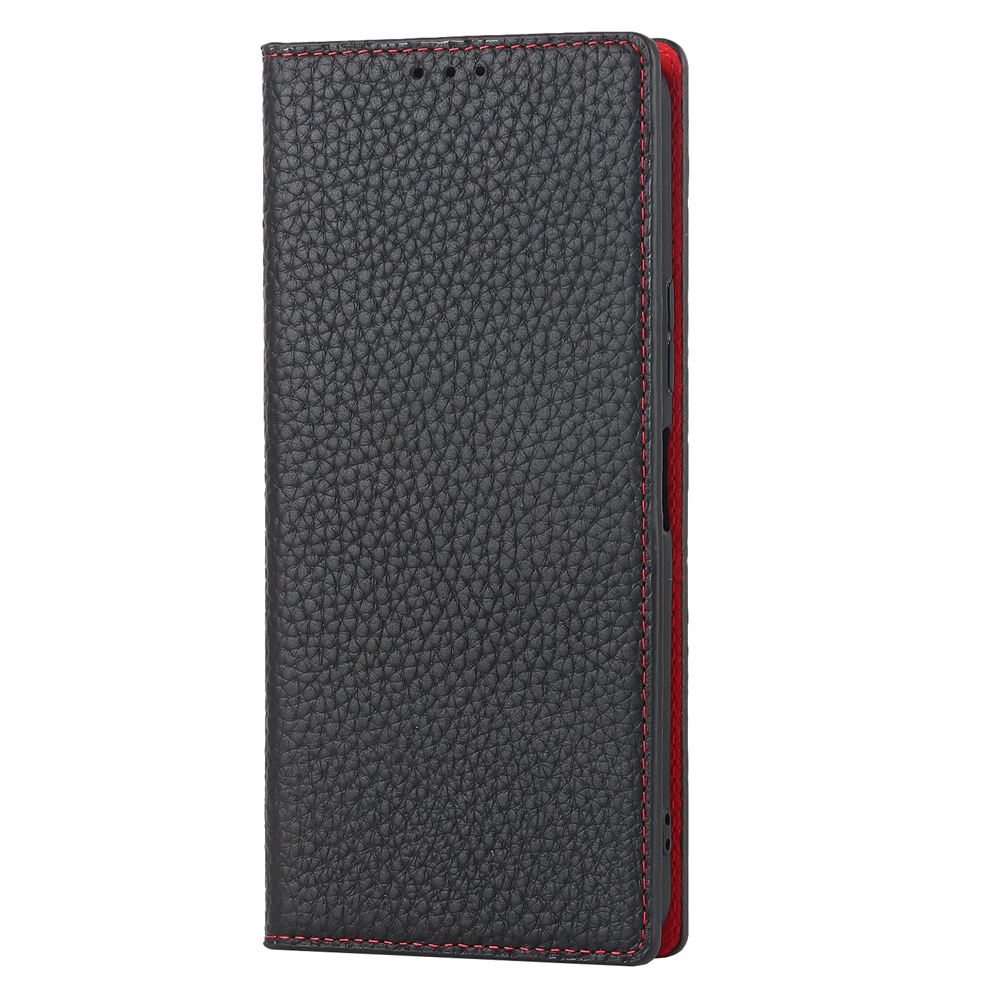 Litchi Texture Genuine Leather Case for ZTE Libero 5G II, Wallet Stand Protective Phone Cover with Hand Strap